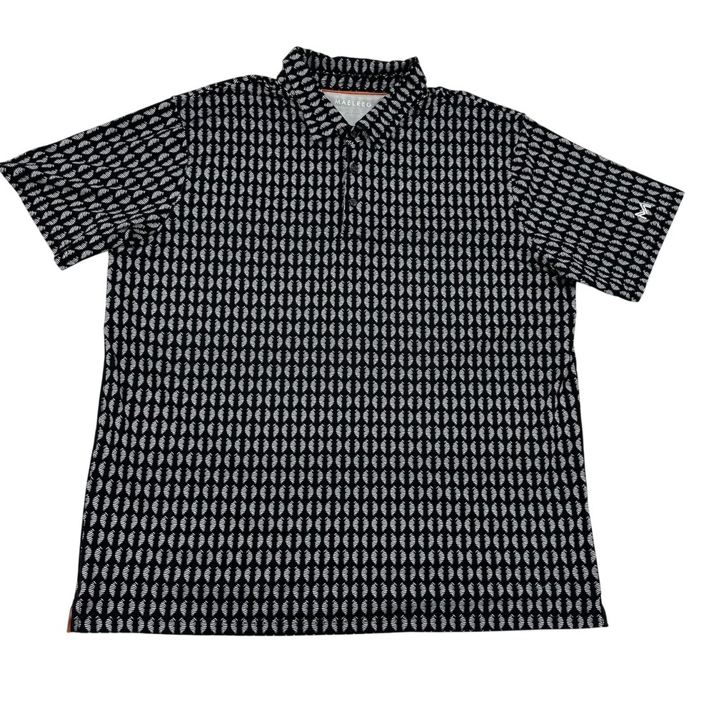 Maelreg Mens 2XL Performance Polo Shirt Black White Geometric Print Golf Soft